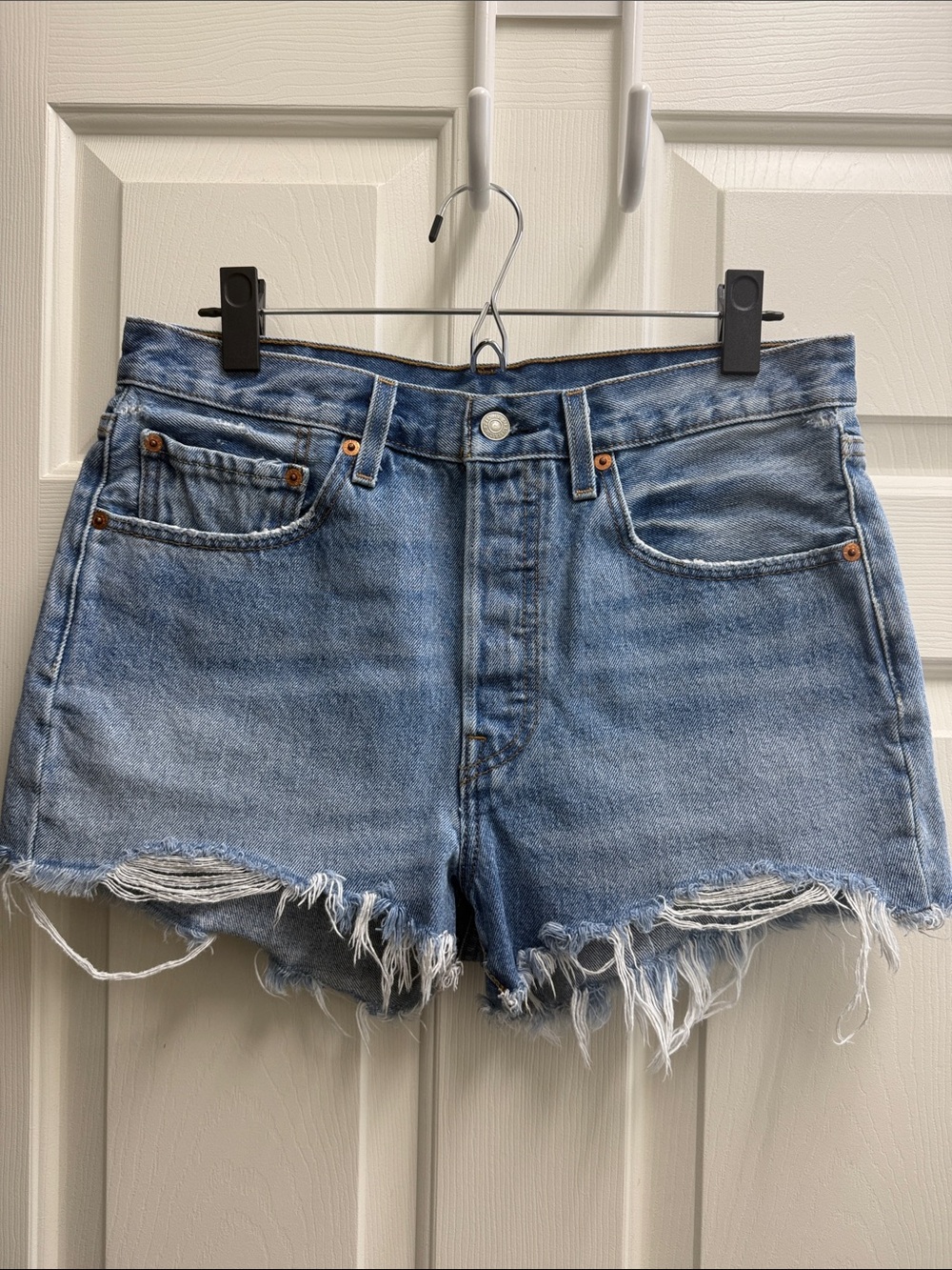 Levi's Light Blue Frayed Hem Denim Shorts